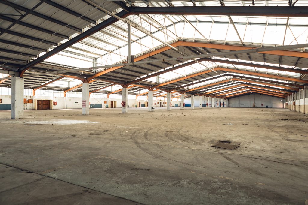 Interior of an abandoned empty warehouse space